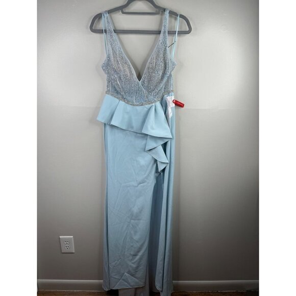 Mac Duggal 11203 Illusion Embellished Sleeveless Peplum Gown Blue Size 6 Prom - Picture 5 of 9